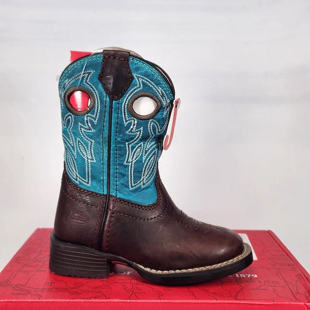 Justin Boots Cowboy Toddler Size 8 Walnut Brown Saphire Blue JK7524